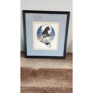 Vintage decor Framed Needlepoint Handmade Sewn Crewel Embroidered Bird Picture